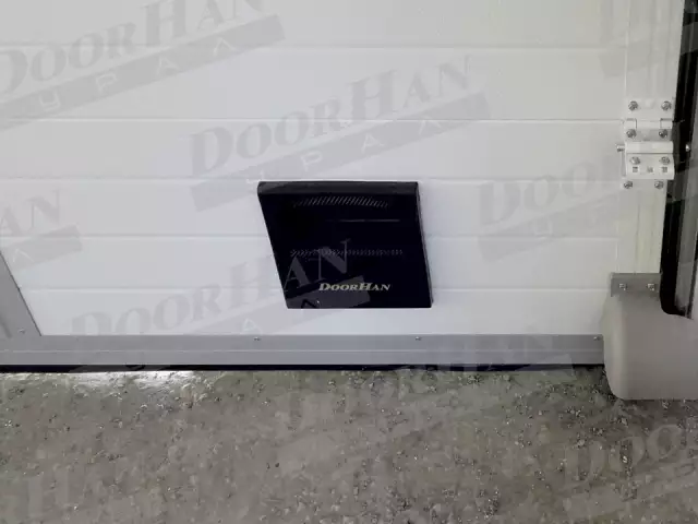 Секционные промышленные ворота с калиткой для здания транспортной компании, фото 5