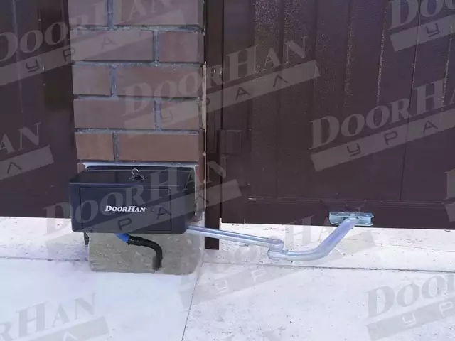Распашные ворота DoorHan с отдельной калиткой из сэндвич-панелей доска, фото 6
