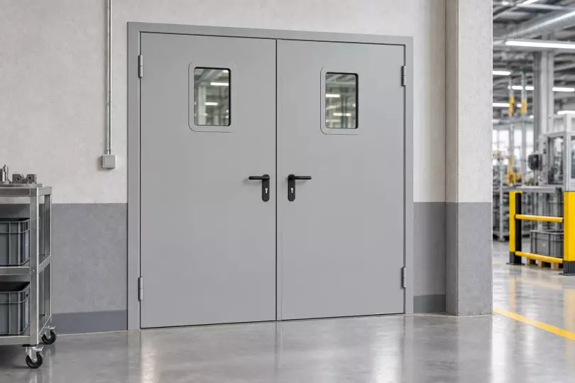 Стальные технические двери DoorHan в промышленном помещении