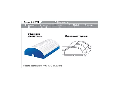 Габариты и схема каркасно-тентового ангара АФ 2/24